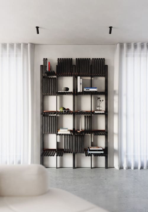 GATE modular shelves system Black Stained | Shelving in Storage by SVITANOK by Artem Zakharchenko. Item composed of wood and steel in boho or minimalism style