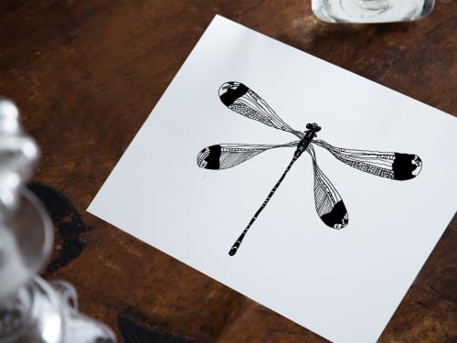 Dragonfly | Prints by Chrysa Koukoura. Item made of paper works with traditional style