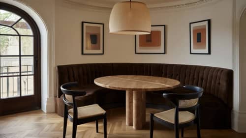 Zade Noche Travertine Dining Table | Tables by HamamDecor LLC. Item made of marble compatible with boho and country & farmhouse style