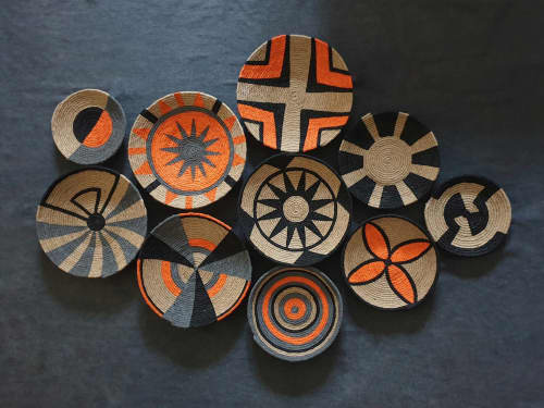 Orange African Wall Large Plate Set of 10 Pieces | Decorative Plate in Decorative Objects by Sarmal Design. Item composed of bamboo & cotton compatible with boho and contemporary style