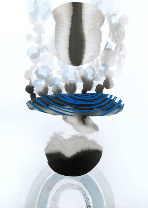 Stellar dynamics, original ink painting on paper | Watercolor Painting in Paintings by Valeria Kondor. Item made of paper works with minimalism & mid century modern style