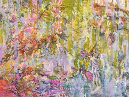 Floral Abstract Painting Blossom Deeply by Dorothy Fagan | Mixed Media in Paintings by Dorothy Fagan Fine Arts. Item made of canvas works with mid century modern & contemporary style