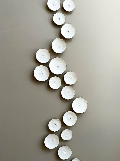19 Abstract Frayed Porcelain Large wall art installation set | Wall Sculpture in Wall Hangings by Elizabeth Prince Ceramics. Item composed of ceramic in minimalism or mid century modern style