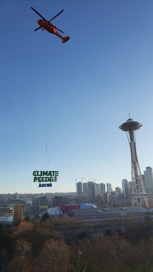 Climate Pledge Arena | Signage by Jones Sign Company | Climate Pledge Arena in Seattle. Item made of aluminum with glass
