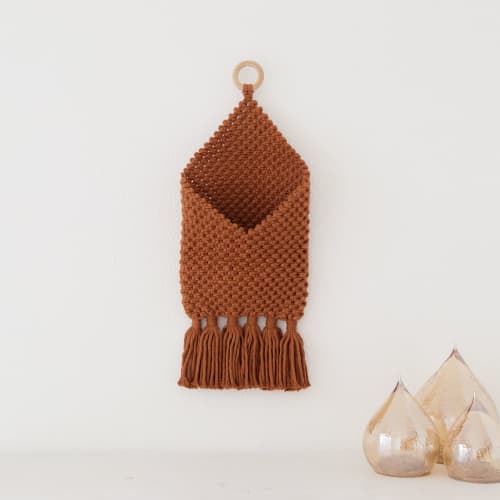 Macrame Pouch- Rust | Macrame Wall Hanging in Wall Hangings by YASHI DESIGNS. Item made of cotton with fiber works with boho & contemporary style