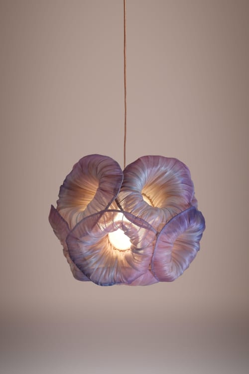 Handpainted Fabric Pendant Light Anemone by Studio Mirei | Pendants by Costantini Design. Item made of fabric works with boho & contemporary style