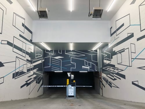 Parking entryway Mural | Street Murals by Damien Gilley Studio | Field Office in Portland. Item made of synthetic