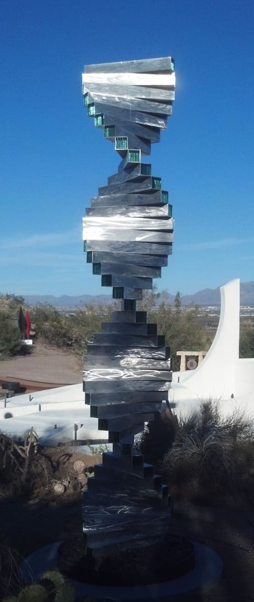 Twist of Life | Public Sculptures by Brian Schader. Item made of steel with glass