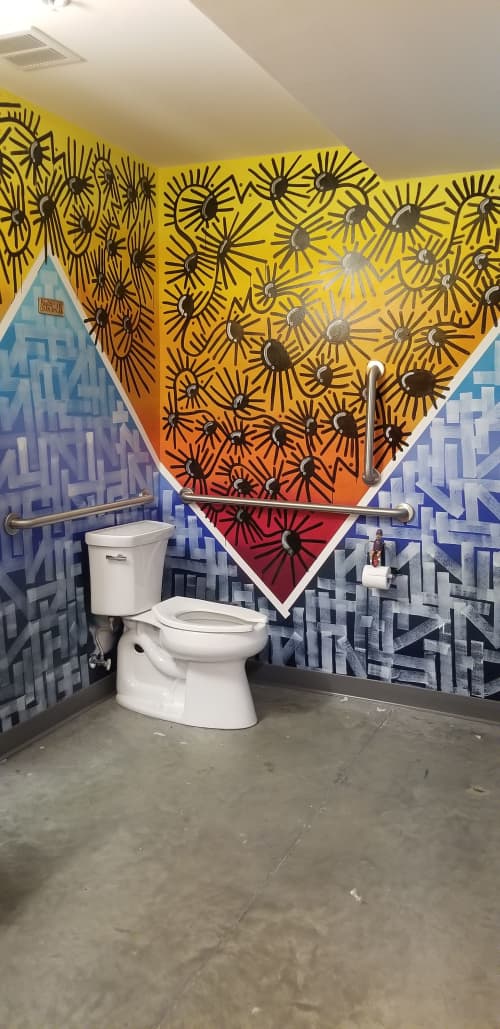 Bathroom Mural for Madison Circus Space | Murals by Liubov Szwako Triangulador | Madison Circus Space in Madison. Item composed of synthetic