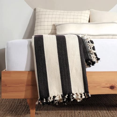Black & Cream Striped Throw Blanket & Bed Spread by Lumina Design