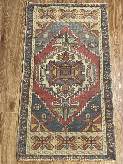 Vintage Hand-woven Turkish Rug Doormat| 1.10 x 3.3 | Small Rug in Rugs by Wool and Rug. Item made of wool works with boho & contemporary style