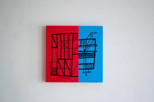 Dos Escalas, Red and Blue | Oil And Acrylic Painting in Paintings by Atelier Stumpo. Item composed of wood and synthetic