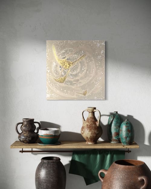 Stingrays_2 | Mixed Media by Janine Lambers, Gold. Item in transitional style