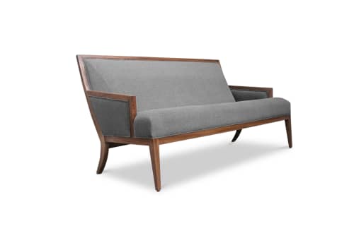 Belgrano Contemporary Rosewood COM Settee, Customizable | Couch in Couches & Sofas by Costantini Designñ. Item composed of wood and leather