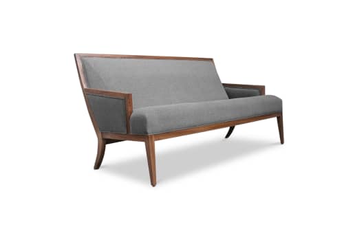 Belgrano Contemporary Rosewood COM Settee, Customizable | Couch in Couches & Sofas by Costantini Design. Item composed of wood and leather