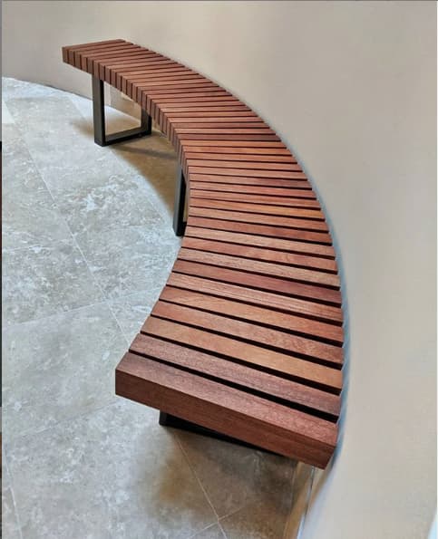 Curved Mahogany and Steel Entry Bench | Benches & Ottomans by Where Wood Meets Steel. Item made of wood & steel compatible with contemporary and modern style
