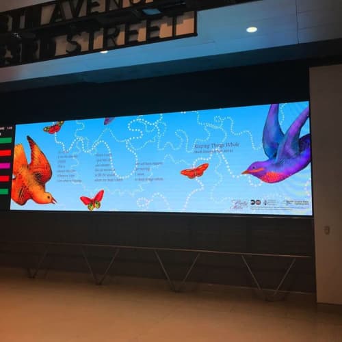 Blue Sky Pursuit | Glasswork in Wall Treatments by Carson Fox Studio | Pennsylvania Station in New York. Item made of synthetic