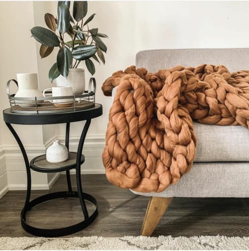 Chunky knit 40"×60" Merino Wool throw | Linens & Bedding by Knit Like A Boss. Item made of fabric