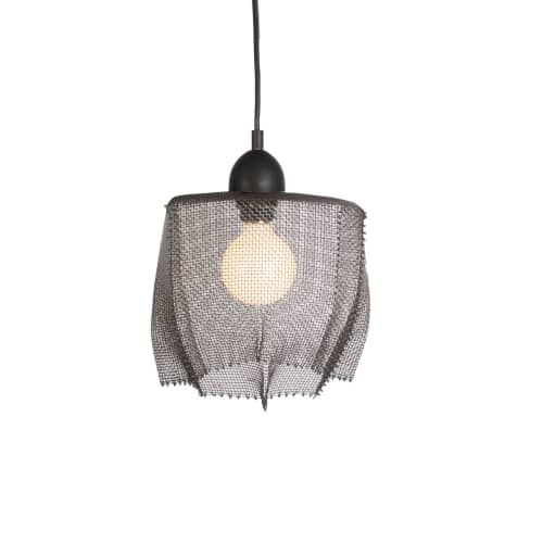 Pendant Light, Small, "Lanny" #1  8"X8" Steel Wire Mesh | Pendants by Anne Lindsay Studio. Item composed of steel in contemporary or industrial style