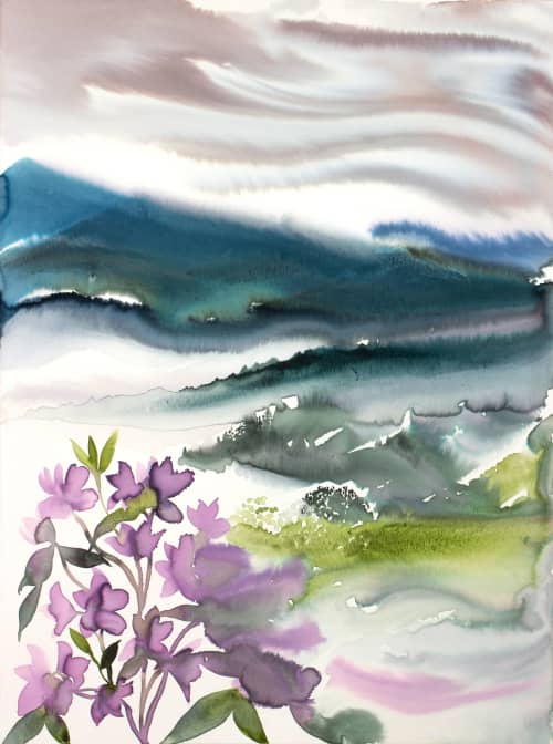 Mountainscape No. 4 : Original Watercolor Painting on Canvas | Paintings by Elizabeth Becker. Item composed of canvas in minimalism or contemporary style