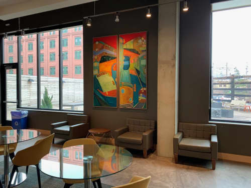 The Locomotives | Oil And Acrylic Painting in Paintings by Owen Brown. Item made of synthetic