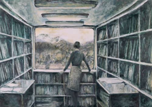 Travelling Library | Oil And Acrylic Painting in Paintings by Sally K. Smith Artist. Item composed of linen & synthetic