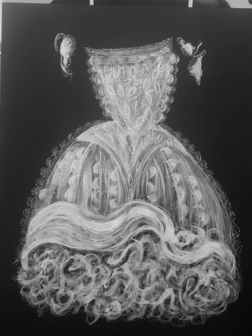 Black Dress | Oil And Acrylic Painting in Paintings by Anna Toppin. Item made of canvas with synthetic
