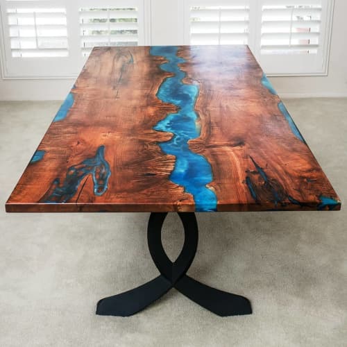 Maple Burl Live Edge + Oceanic Flow Dining Table | Tables by Lumberlust Designs. Item made of maple wood with synthetic