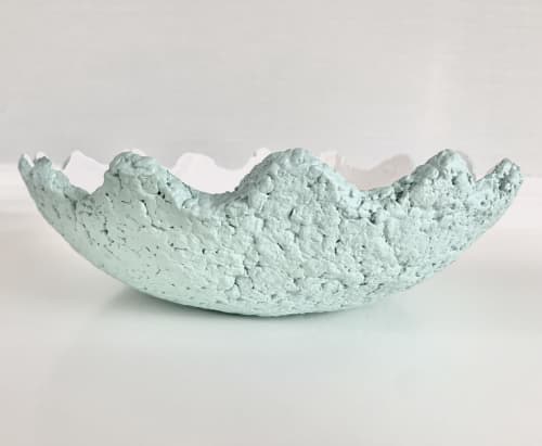 Teal Wavy Decorative Bowl Paper Mache Material | Decorative Objects by TM Olson Collection. Item composed of paper compatible with boho and country & farmhouse style