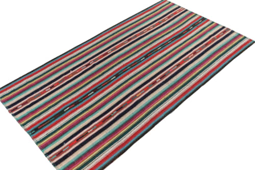 1950s Vintage chaput Kilim style in Multicolor Stripe | Area Rug in Rugs by Rug and Kilim