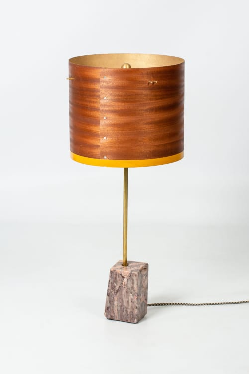 Rock Base and Sapele Shade Table Lamp | Lamps by Tapio. Item composed of wood & copper compatible with contemporary and art deco style