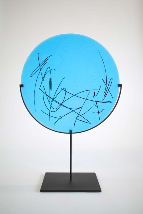 Turquoise Scribe Disc | Sculptures by The Goodman Studio. Item made of steel