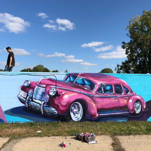 Pink Car Mural | Street Murals by J MUZACZ. Item made of synthetic