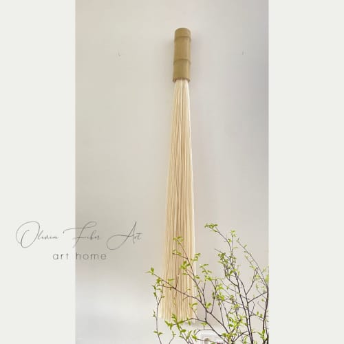 Single tassel hanging on the wall | Tapestry in Wall Hangings by Olivia Fiber Art. Item composed of bamboo and wool in boho or minimalism style