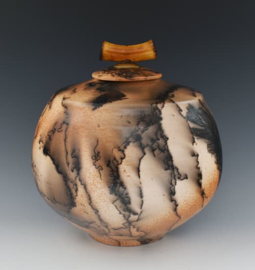 Stoneware hoursehair raku fired vessel urn HH433 | Vase in Vases & Vessels by Ron Mello Studio Art