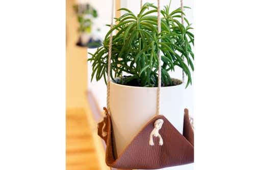 Extra Large Leather Plant Hammock | Plant Hanger in Plants & Landscape by Keyaiira | leather + fiber | Artist Studio in Santa Rosa. Item made of cotton with leather