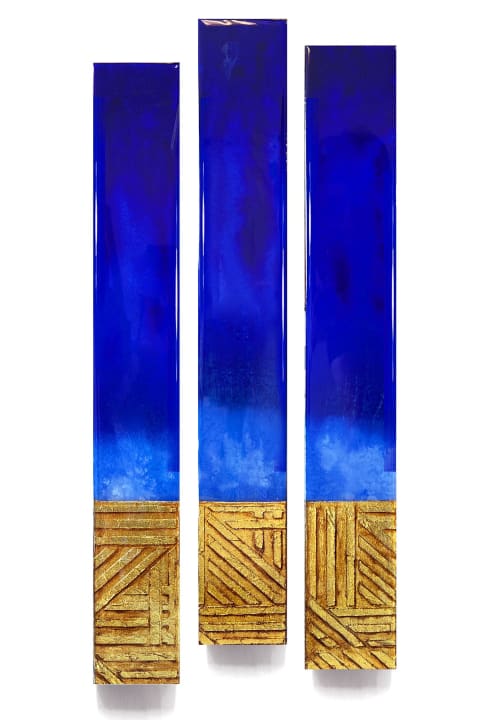 Ancient Indigo | Mixed Media by Alyson Storms. Item made of wood & brass compatible with minimalism and mid century modern style
