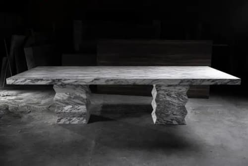 Arabescato Corchia Zig Zag Italian Marble Dining Table | Tables by Aeterna Furniture