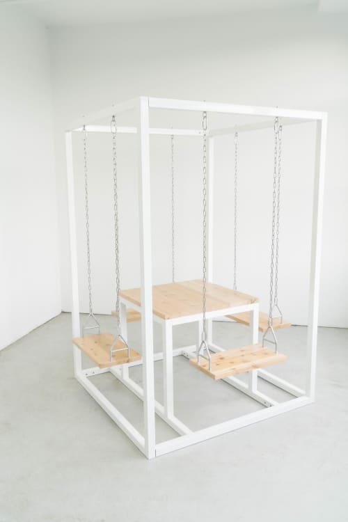 White 4-Seater SwingTable Cedar | Picnic Table in Tables by SwingTables. Item made of wood with steel