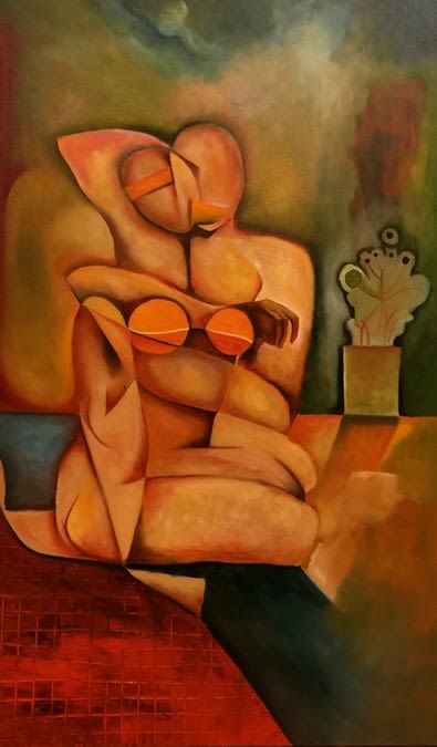 Abrazar | Oil And Acrylic Painting in Paintings by Niki J Sands. Item made of canvas with synthetic
