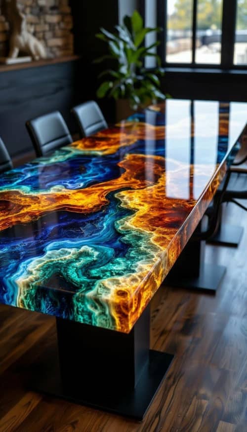 Blue & Gold Epoxy Dining Table – Luxury Handmade Resin Dinin | Tables by SK EPOXY CRAFT