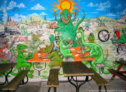 Dinosaur BBQ all locations and product, branding, misc. Murals, graphics, surface decor, signage, we cover a lot of ground. | Art & Wall Decor by Elliott Mattice Art & Design