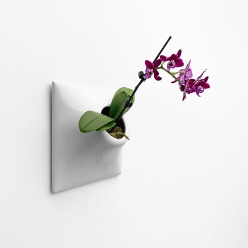 Node M Wall Planter, 9" Mid Century Modern Planter, Gray | Plant Hanger in Plants & Landscape by Pandemic Design Studio. Item composed of stoneware compatible with minimalism and japandi style