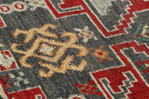 Rug & Kilim’s Caucasian Custom Rug Sample with Red and Charc | Area Rug in Rugs by Rug and Kilim