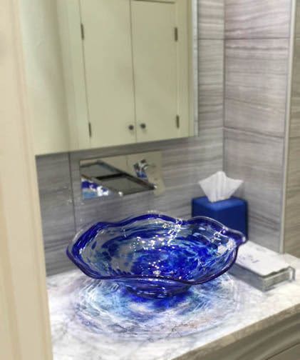 "Blue Swirl" - Glass Sink | Water Fixtures by White Elk's Visions in Glass - Glass Artisan, Marty White Elk Holmes & COO, Jo Pierce