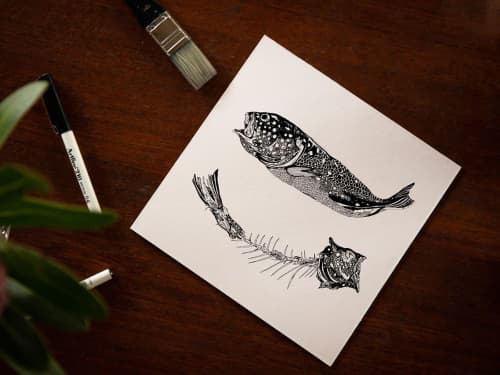 Fish & Bones | Prints by Chrysa Koukoura. Item composed of paper compatible with traditional style