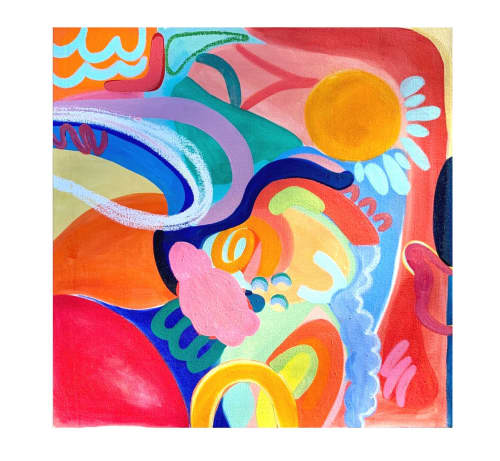 Oil Painting "Hopscotch Sidewalk Chalk" | Oil And Acrylic Painting in Paintings by Grace Mandl. Item composed of canvas & synthetic