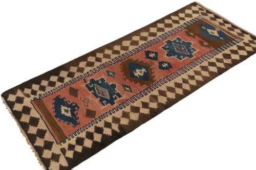 1950s Vintage Kilim rug in Pink with Blue Medallions, Beige | Area Rug in Rugs by Rug and Kilim
