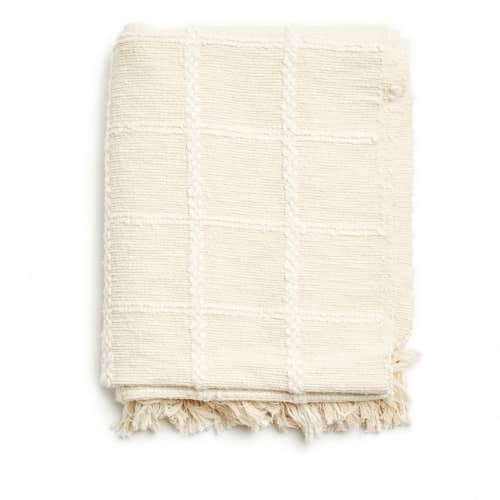 Sea Shell White Hand Woven Cotton Textured  Throw | Linens & Bedding by Studio Variously. Item composed of cotton