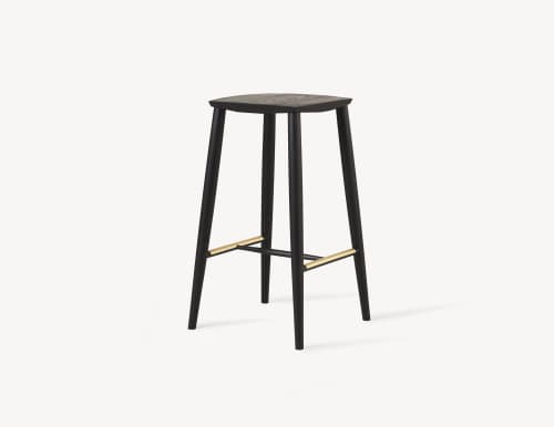 Palmerston Counter Stool (Brass Footrests) | Chairs by Coolican & Company. Item made of wood